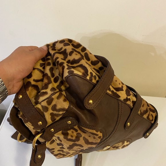 VALENTINO GARAVANI Handbag Cheetah Horse Hair Satchel Leather - Picture 11 of 13